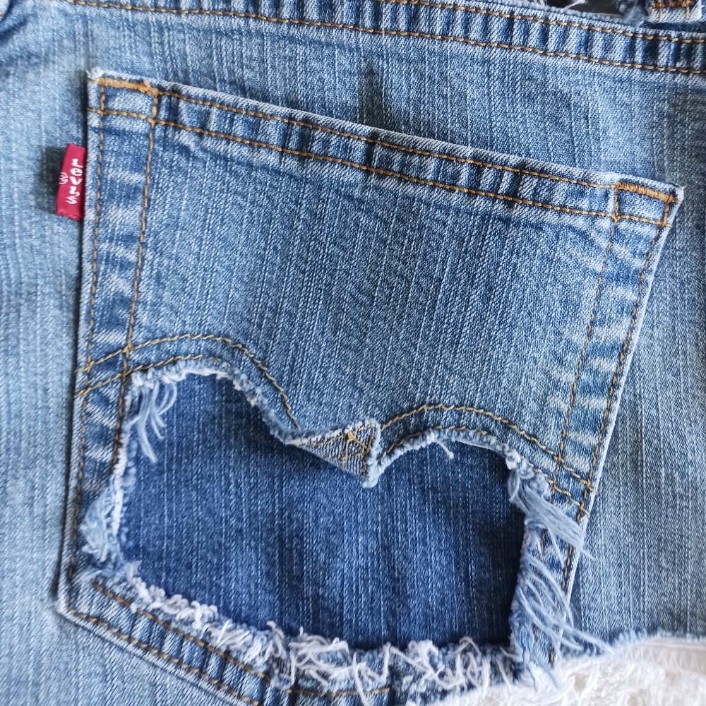 Levi cut off jean shorts. Distressed customized  unique one of a kind - Picture 2 of 15